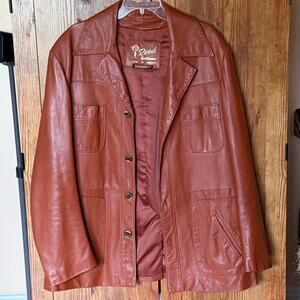 Reed Sportswear Cognac Leather Blazer Jacket size 46. 1970s Style Made in Turkey